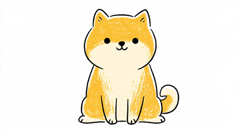 正面を向いておすわりする柴犬の手描き風イラスト
