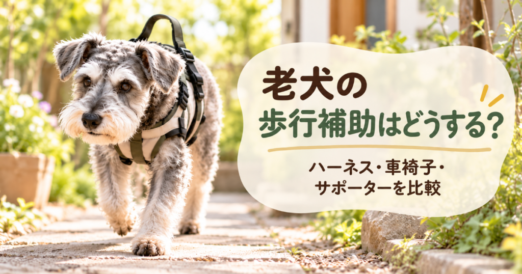 歩行補助ハーネス・犬用車椅子・サポーターと歩くシニア犬